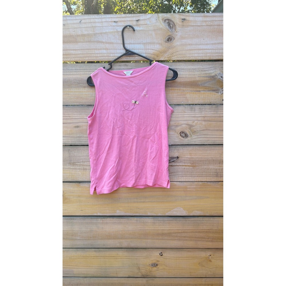 Christopher & Banks Pink Ribbed Sleeveless Top Embroidered Dragonfly Medium